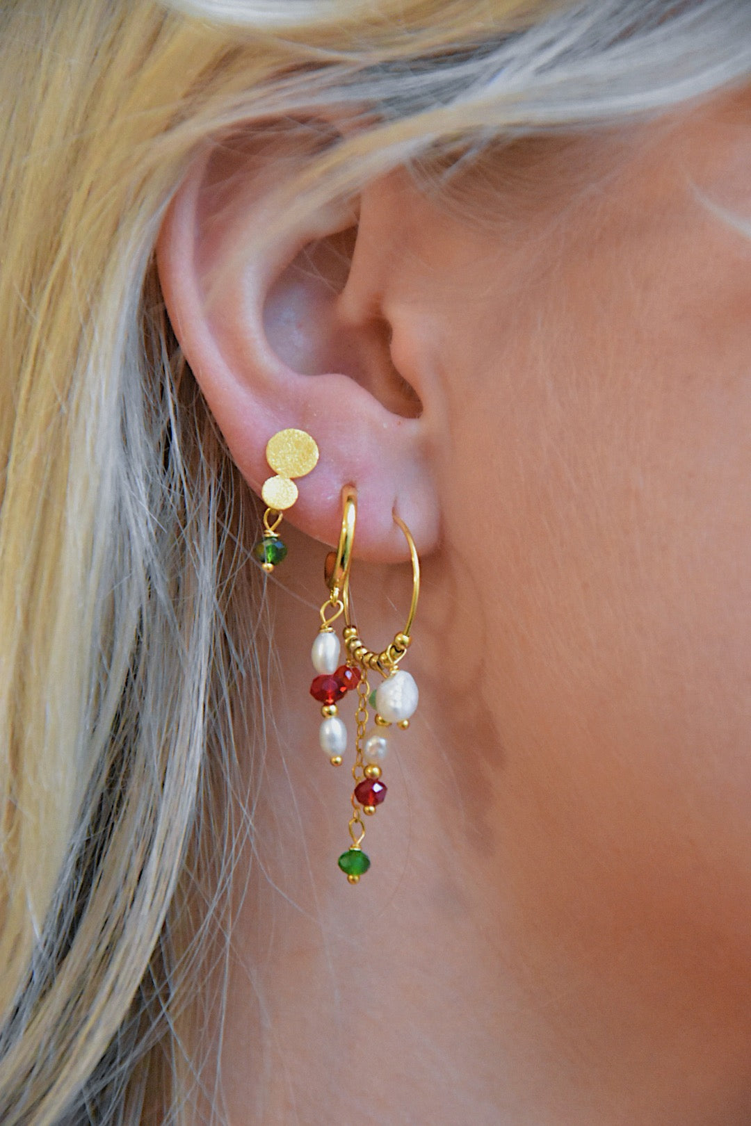 Lily Ørering Rød/Grøn (Forgyldt/Sølv)